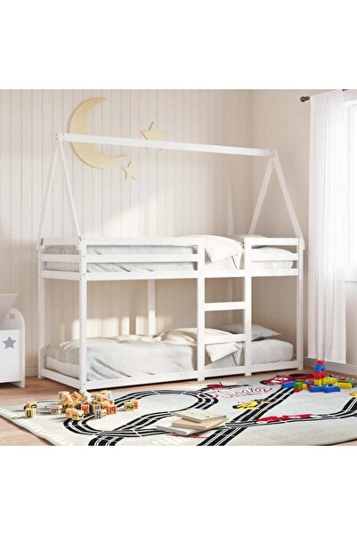 Concept Pat supraetajat cu acoperiș, alb, 90x190 cm, lemn masiv de pin
