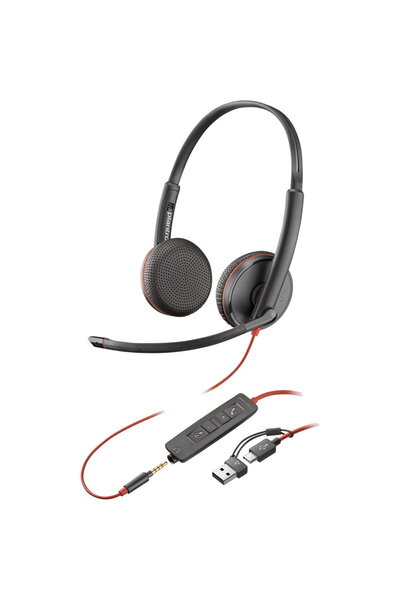 HP Căști stereo Poly Blackwire 3225 USB-C + mufă de 3,5 mm + adaptor USB-C/A ...