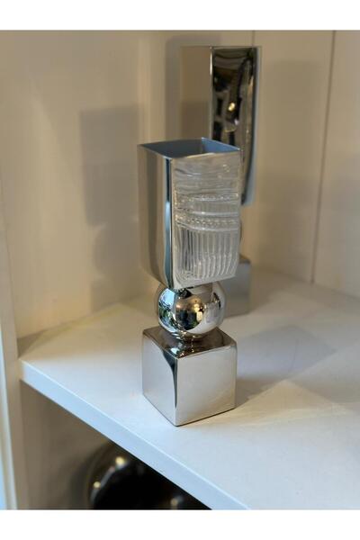 Dekordan House Metal Gövdeli Kübik Tabanlı Vazo 5x19cm