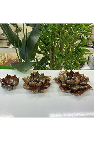 goldhomedesign Dekoratif 3 ‘lü Lotus Obje ve Duvar Süsü