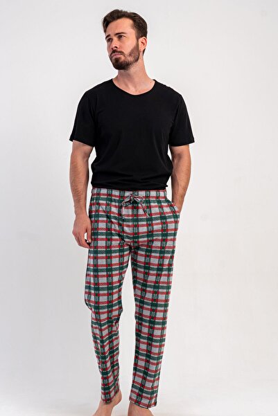 VİENETTA Men's Green Plaid Single Bottom Pajama Bottoms C6T1N0905