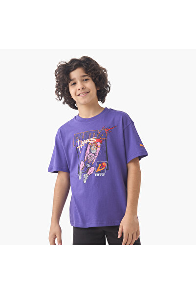 Puma Boys' Crew Neck T-shirt with Graphic Print - Cotton - Short Sleeves