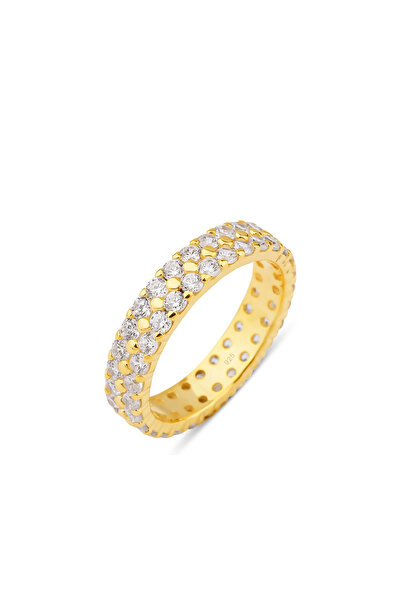 KLAZOJEWELRY 925 Ayar Gümüş Üzeri 18 Ayar Altın Kaplama Çift Sıra Taşlı Tamtu...