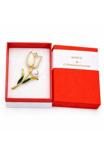OEM Broșă Mărțișor Ghiocel Alb cu Perlă