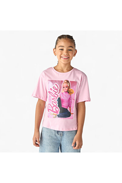 Barbie Graphic Print T-shirt with Short Sleeves