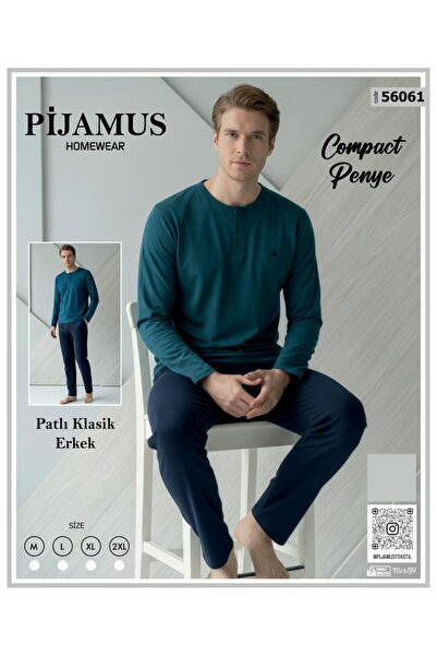 PİJAMUS Men's Buttoned Collar Classic Wide Fit Combed Cotton Pajama Set
