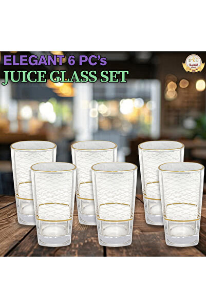 Al Nokhba Luxury Juice Glass Set 6 PCs Golden Design Elegant Water Glasses