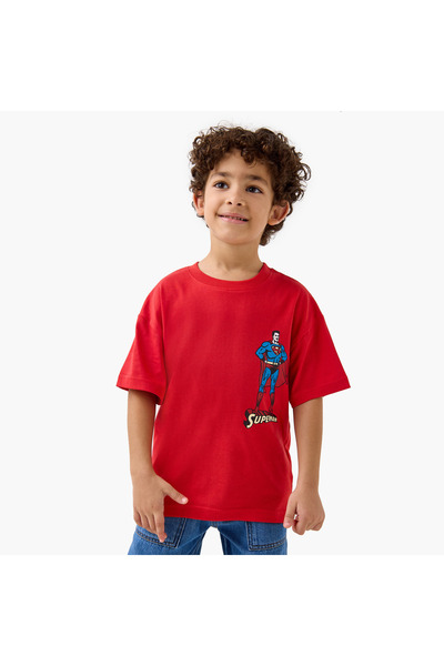 Warner Bros Superman Print T-shirt with Short Sleeves