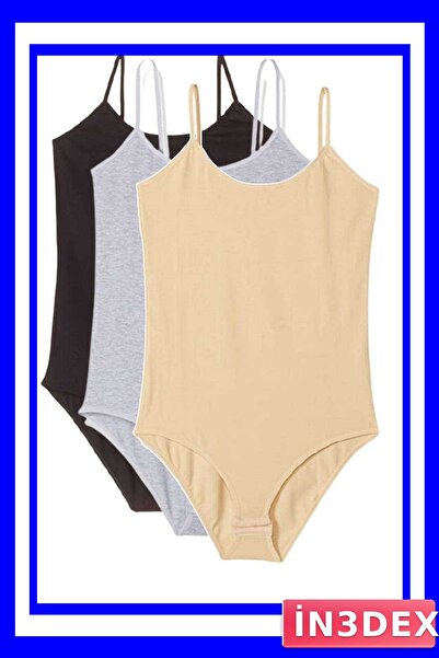 İN3DEX مجموعة ملابس داخلية نسائية مكونة من ثلاث قطع مع أشرطة حبلية وأزرار كبس