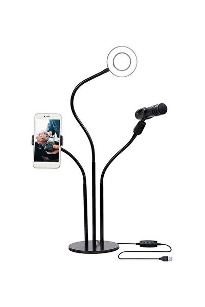 Generic Phone Holder Flexible Selfie Ring Light With Clip Holder Black