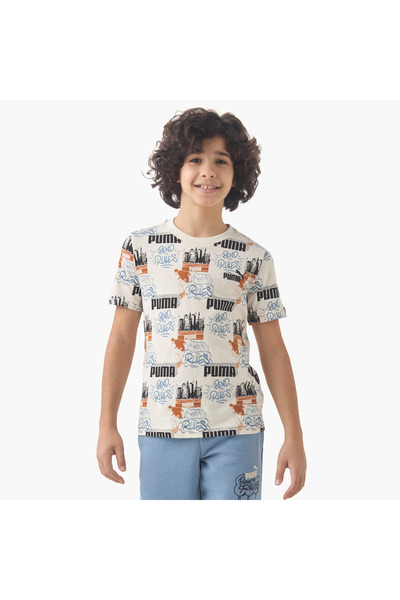 Puma Boys Crew Neck T-shirt with Graphic Print - Cotton - Short Sleeves