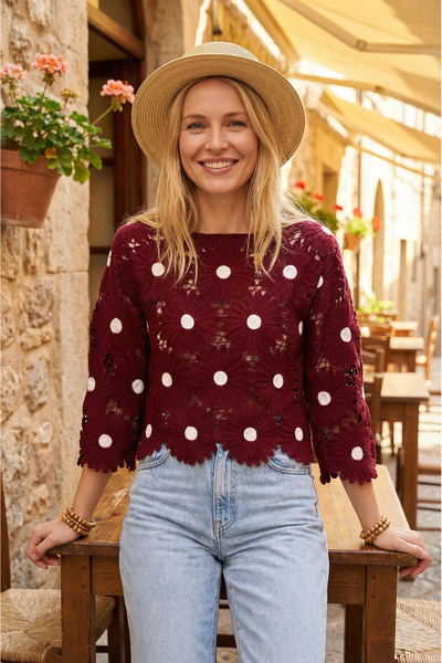 SAYZEN Lace Floral Patterned Blouse