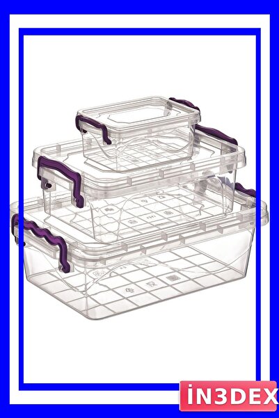 İN3DEX مجموعة حاويات تخزين الطعام المستطيلة المكونة من 3 قطع