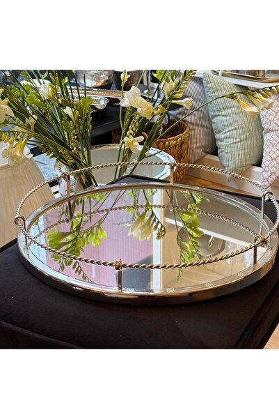 Dekordan House Gümüş Burma Aynalı Tepsi 40x6cm