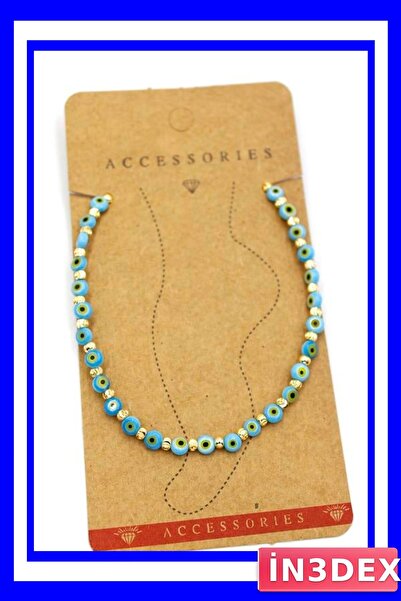 İN3DEX Blue Evil Eye Bead Patterned Anklet