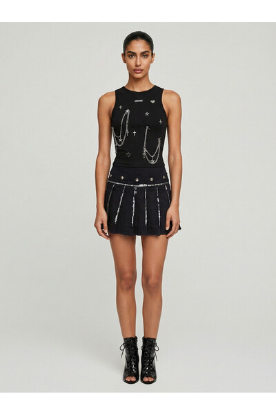 MaisonMika Short pleated skirt with metallic applications