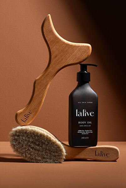 Lalive Lenf Drenaj Ritüel Seti - Zeytinyağlı Vücut Yağı + At Kılı Fırça + Mas...