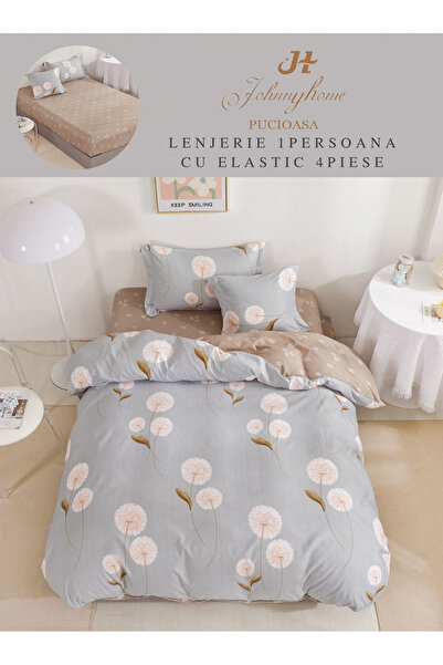 FIONNA.RO Lenjerie De Pat Finet Cu Elastic 1 Persoana - Bej Cu Papadii