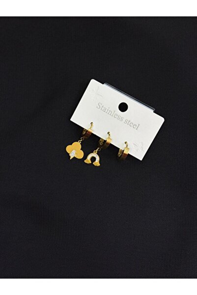 Melisa Takı & Aksesuar 316L Steel Gold Color 3 Piece Earrings