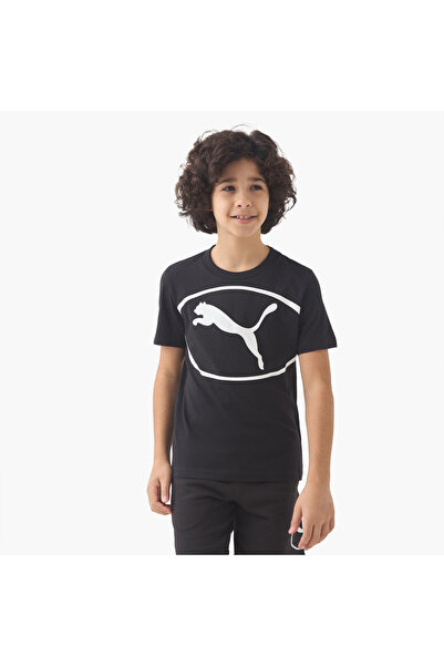 Puma Boys' Crew Neck T-shirt with Logo Print - Cotton - Short Sleeves