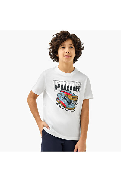 Puma Graphic Print T-shirt with Short Sleeves
