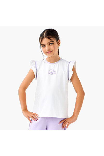 Kappa Logo Print T-shirt with Flutter Sleeves