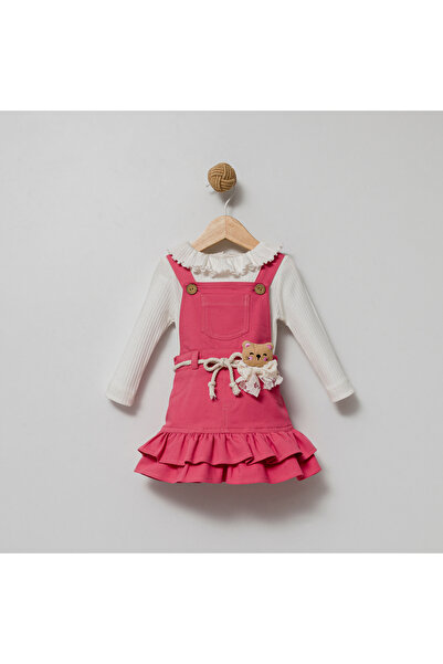 Coolimino Ruffled Baby Girl Salopet Dress with Bear Figure