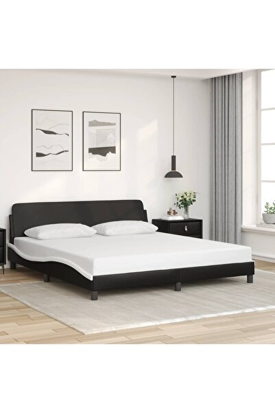 Concept Cadru de pat cu tăblie negru și alb 180x200cm piele artificială