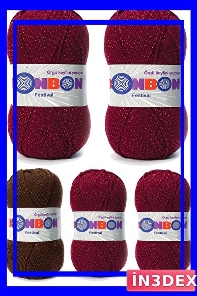 İN3DEX Glittery Knitting Yarn Set 5 Pieces of Colored Wool Yarn