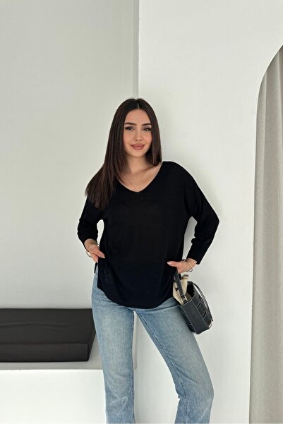 Noi Belis Basic Oversize V-Neck Knitwear Sweater Aw25Kz0139