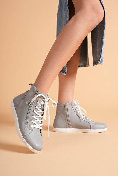 ANALİN SHOES Women's genuine leather casual zip-up sneaker boots