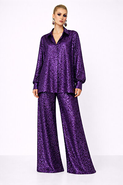 UNTIMELY Oversize Sequin Shirt & Wide-Leg Sequin Pants Set