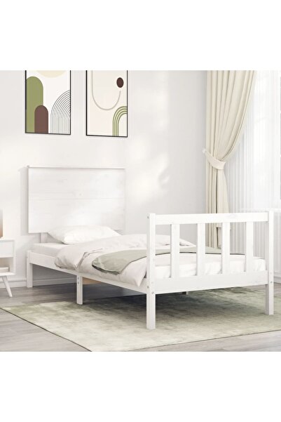 Concept Cadru de pat cu tăblie 3FT, single, alb, lemn masiv