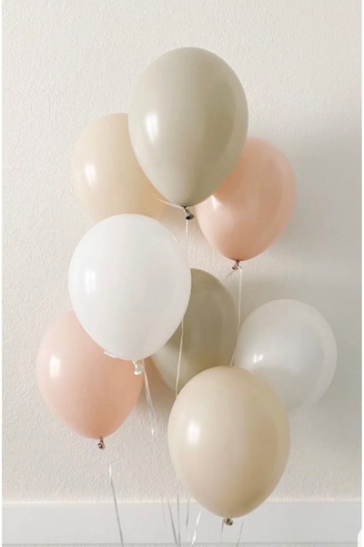 Çemrek Süs Parti Powder Beige Smoke White Soft Balloon Set of 10 12 Inch