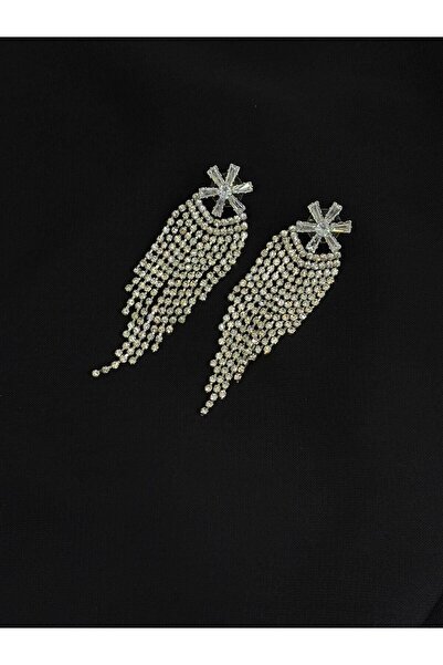 Melisa Takı & Aksesuar Luxury Silver Color Stone Evening Dress Earrings