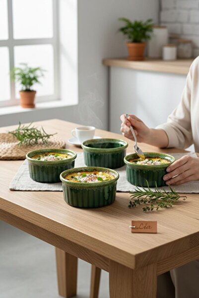 Lia Porselen 4'lü Suffle kabı seti 10 cm - Yeşil