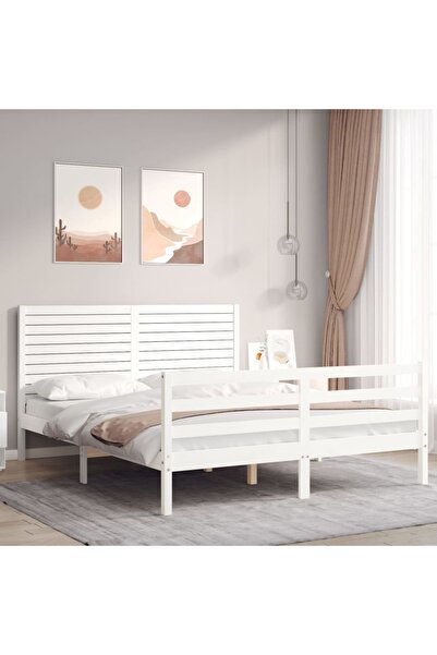 Concept Cadru de pat cu tăblie, alb, 160x200 cm, lemn masiv