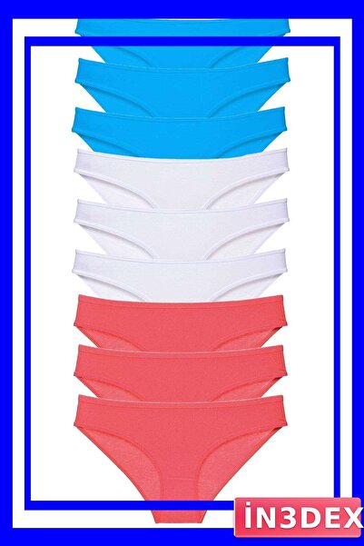 İN3DEX طقم سراويل داخلية نسائية من الليكرا 9 قطع باللون الفوشيا والأبيض والأزرق