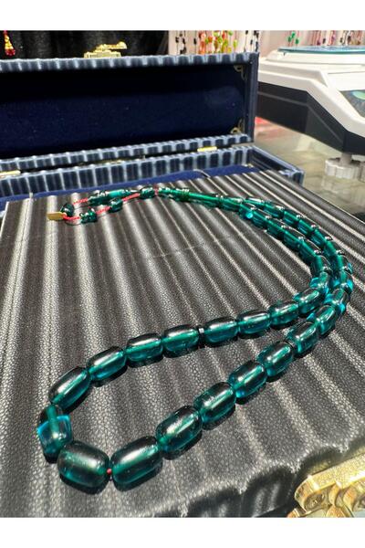 Septemmart سبحة من حجر العنبر الأزرق الناري مقاس 7x11 ملم بقطع كبسولي خاص مع ...