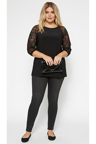 Koza Butik Women's Plus Size Lace Sleeve Cotton Blouse 2035-26