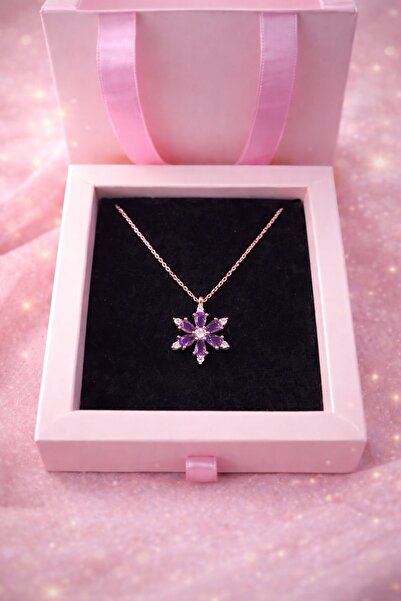 LUNESS 925 Ayar Gümüş Mor Lotus Kolye