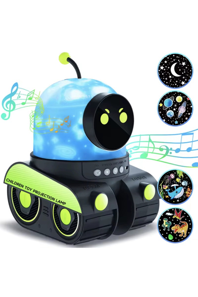 yollayenilensin Robot 12 LED Yıldız Projektör Gece Lambası Müzikli Dönen Kari...