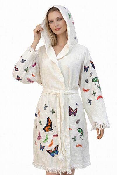 EMİLLİE 100% Cotton Muslin Bathrobe Butterflies – Breathable, Ultra-Light, Qu...
