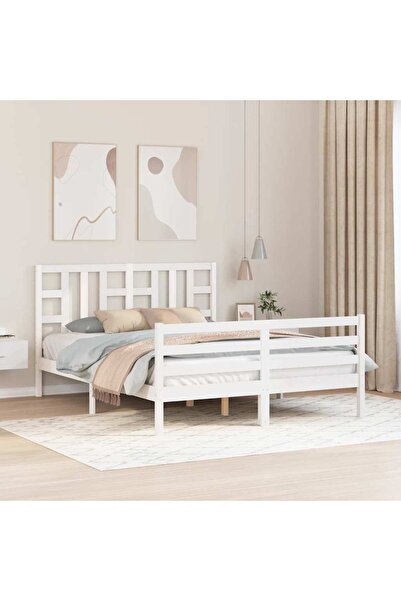 Concept Cadru de pat cu tăblie, alb, lemn masiv, king size 5FT