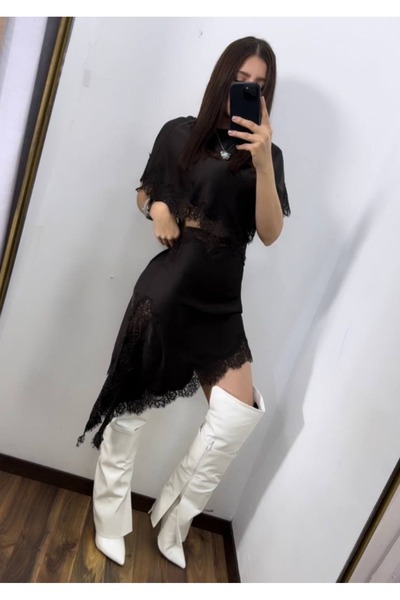 dshee woman İTHAL SATEN DANTEL DETAYLI ELBİSE