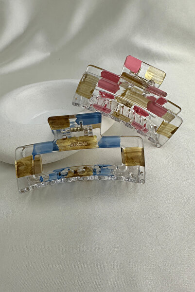 Modex Blue Pink Color Geometric Shaped Double Claw Buckle (9cm)