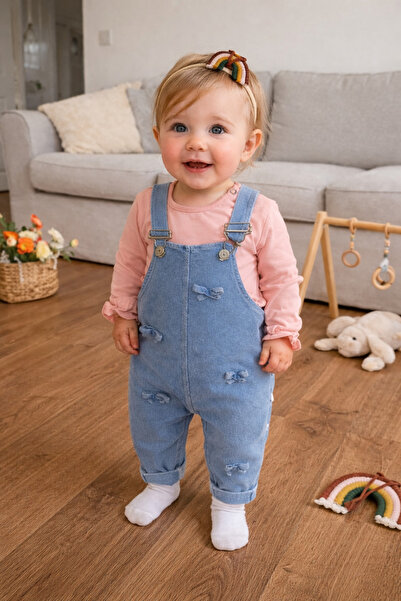 Baby Buu Fiyonk detaylı kız Bebek Salopet Tulum Bahçivan 6-9Ay, 9-12Ay, 12-18...