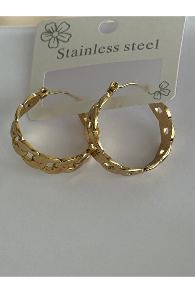 staınless steel Gold Burgu Örgü Halka Küpe Paslanmaz Çelik