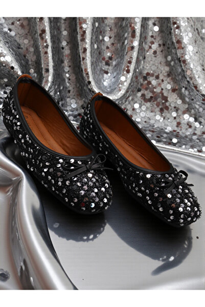 HFKY Women's Sequined Bow Detailed Casual Ballerinas