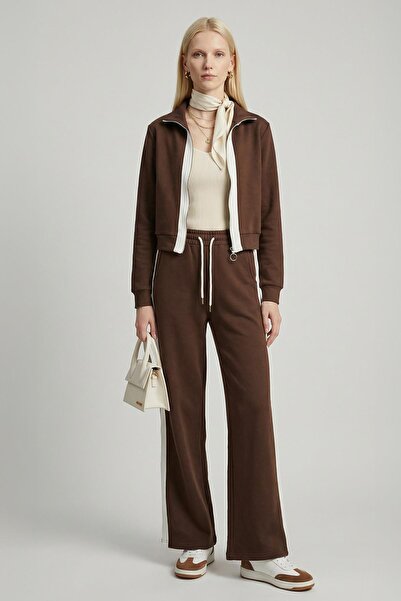 Rays 3085A Striped Cardigan Trouser Suit Brown